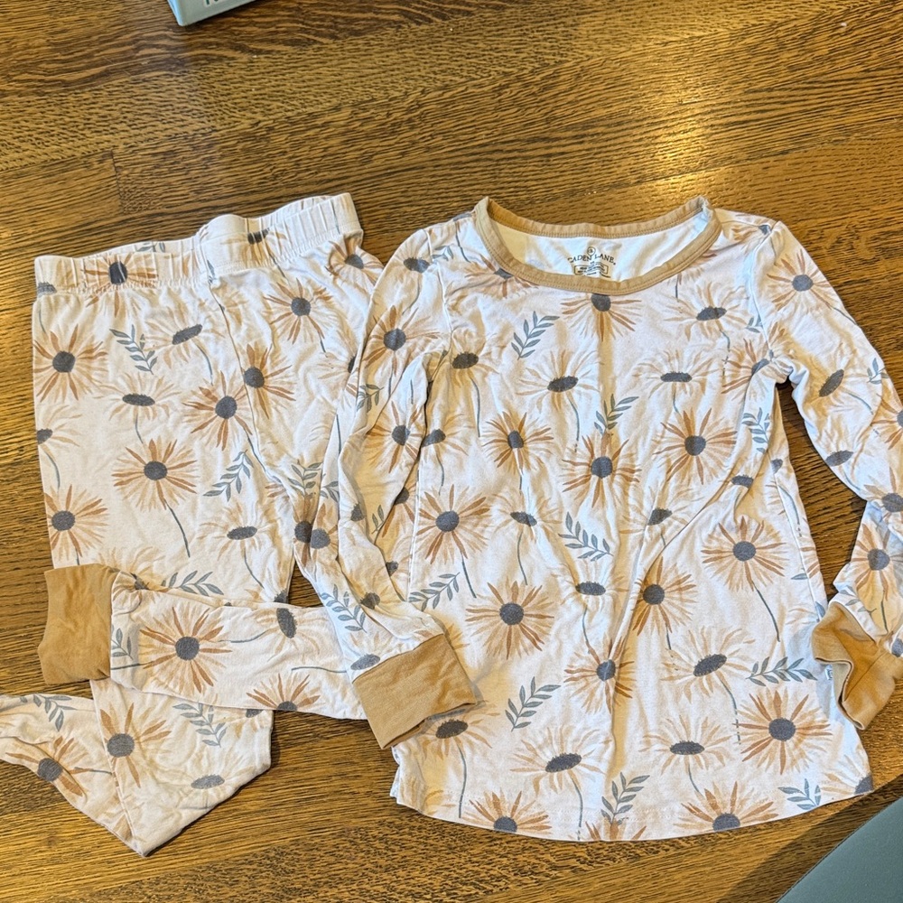 Caden Lane Floral Kids Pajama Set - Cream and Tan